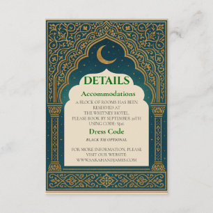 Elegant Emerald & Gold Ornate Arch Wedding Details Enclosure Card