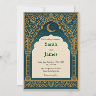 Elegant Emerald & Gold Ornate Arch Wedding Invitat Invitation