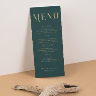 Elegant Emerald Gold Typography Wedding  Menu