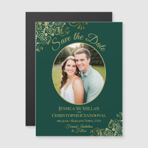 Elegant Emerald & Gold Wedding Save the Date Photo Magnetic Invitation