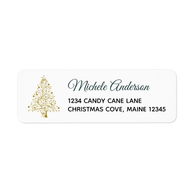 Elegant Emerald Gold Winter Holiday Return Address (Front)