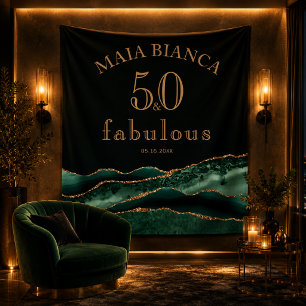 Elegant Emerald Green Agate 50th Birthday Backdrop Tapestry