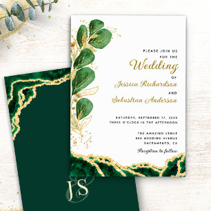 Elegant Emerald Green Agate Eucalyptus Wedding Invitation