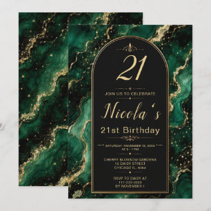 Elegant Emerald Green and Gold 21st Party Invitation