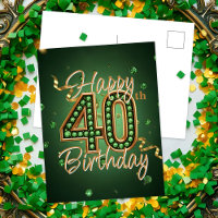 Elegant Emerald Green and Gold 40th Birthday