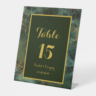 Elegant Emerald Green and Gold Flecks Wedding Enve Pedestal Sign