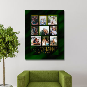 Elegant Emerald Green and Gold Photo Collage Canvas Print