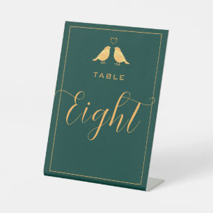 Elegant Emerald Green and Gold Table Number Eight Pedestal Sign