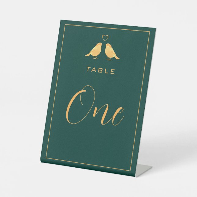 Elegant Emerald Green and Gold Table Number Pedestal Sign (Front)