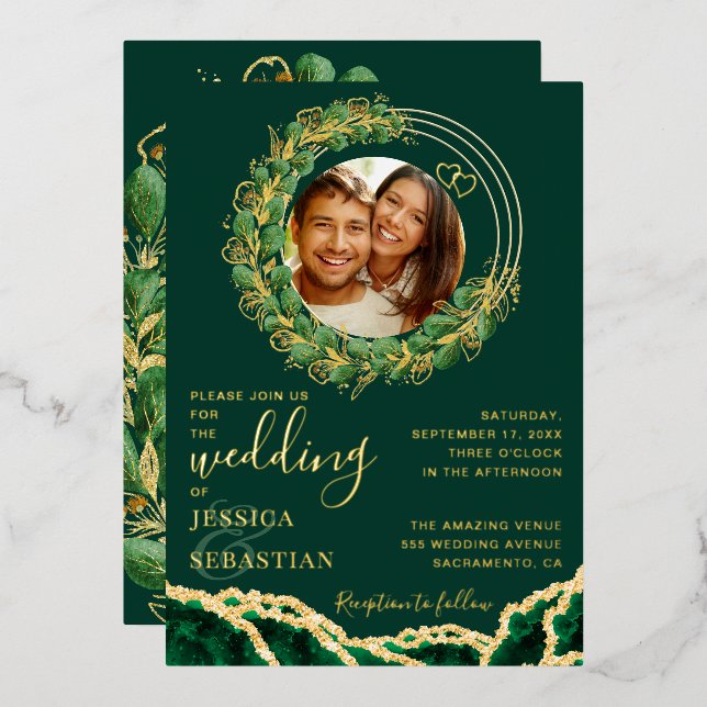 Elegant Emerald Green and Gold Wedding (Front/Back)