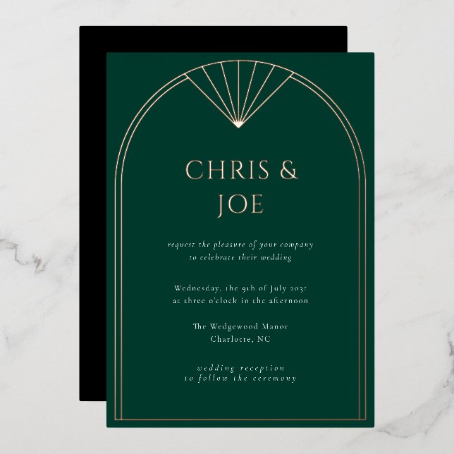 Elegant Emerald Green Art Deco Arch Wedding (Front/Back)