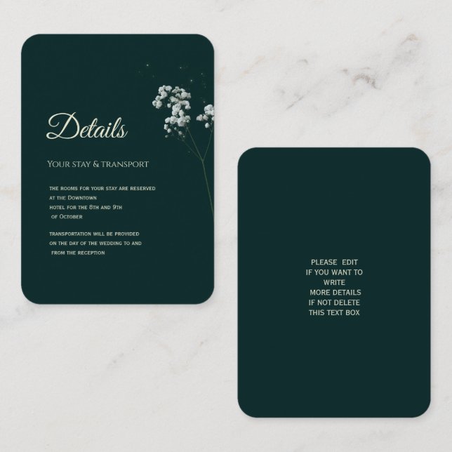 Elegant Emerald Green baby's breath  Enclosure Card (Front/Back)