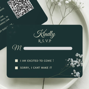Elegant Emerald Green baby's breath Wedding RSVP Card