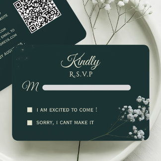Elegant Emerald Green baby's breath Wedding RSVP Card