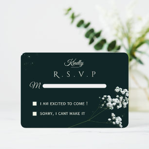 Elegant Emerald Green baby's breath Wedding RSVP Card