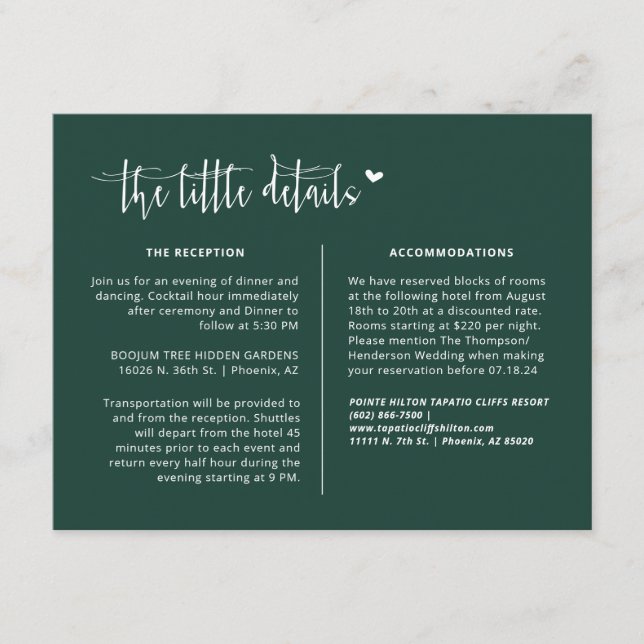 Elegant Emerald Green Boho Wedding Details QR Code Enclosure Card (Front)