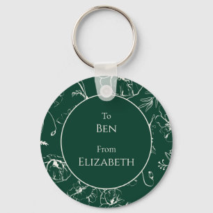Elegant Emerald Green Botanical Holiday Gift Key Ring