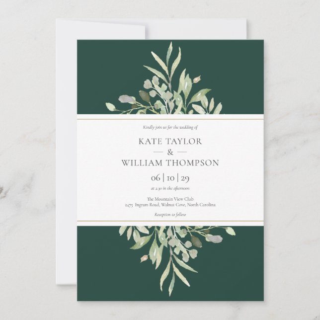 Elegant Emerald Green Botanical Wedding Invitation (Front)