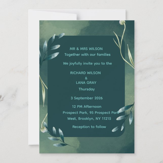 Elegant Emerald Green Botanical Wedding Invitation (Front)