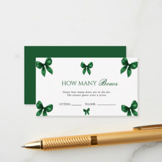 Elegant Emerald Green Bow Guess How Many Bows Game Enclosure Card