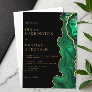 Elegant Emerald Green Brilliant Agate Wedding Invitation