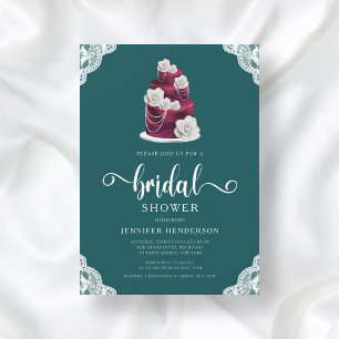 Elegant Emerald Green Cake And Lace Bridal Shower Invitation