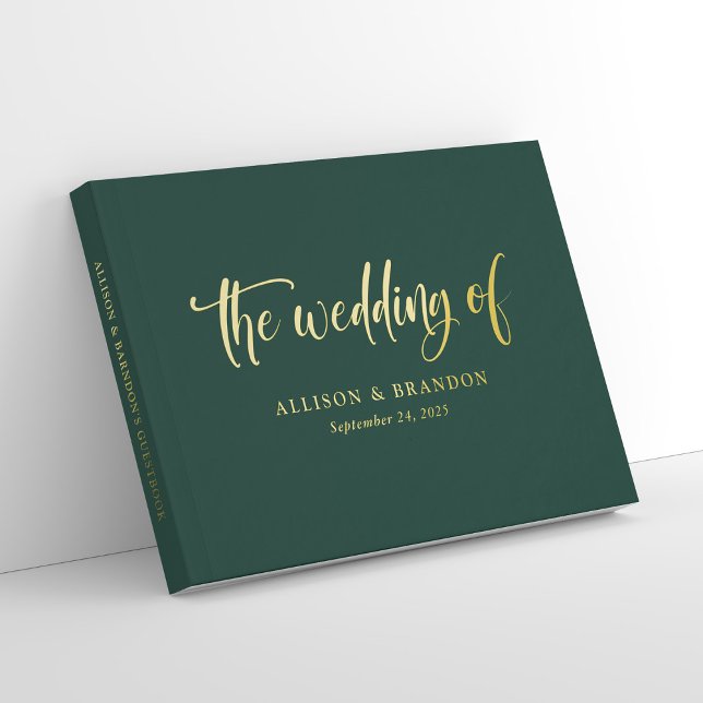 Elegant Emerald Green Calligraphy Foil Wedding Guest Book (Personalized Elegant Emerald Green Calligraphy Foil Wedding Guest Book)