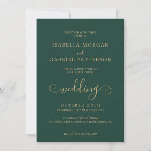 Elegant Emerald Green Calligraphy Script Wedding Invitation