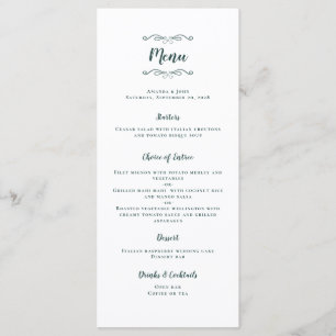 Elegant Emerald Green Calligraphy Wedding Dinner Menu