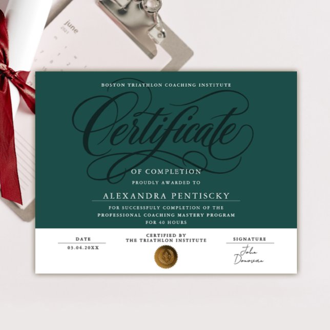 Elegant Emerald Green Certificate Of Completion Poster (Creator Uploaded)