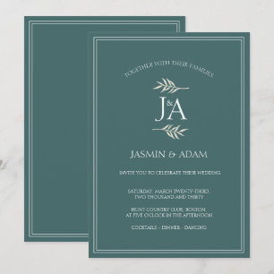 Elegant Emerald Green Classic Initials Wedding Invitation