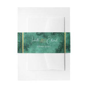 Elegant Emerald Green Colour Wash & Gold Wedding Invitation Belly Band