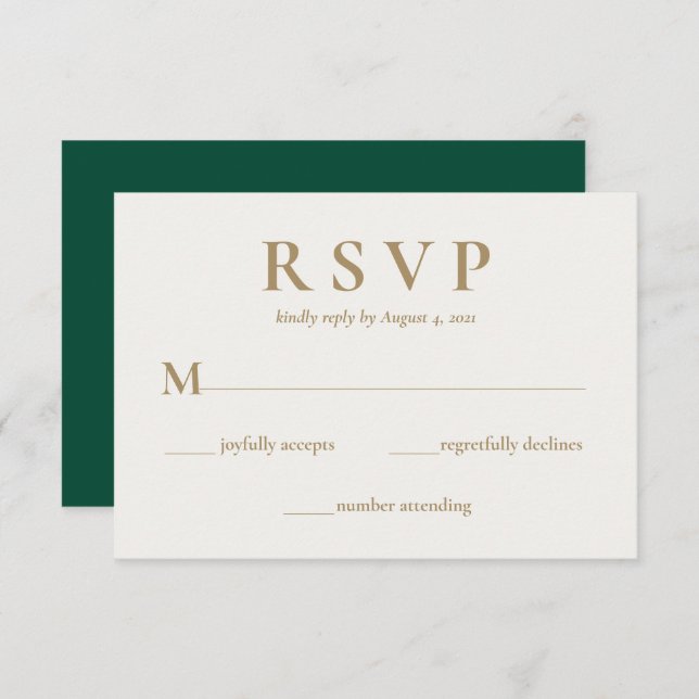 Elegant Emerald Green Cream Wedding RSVP Card (Front/Back)