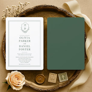 Elegant Emerald Green Crest Wedding Invitation