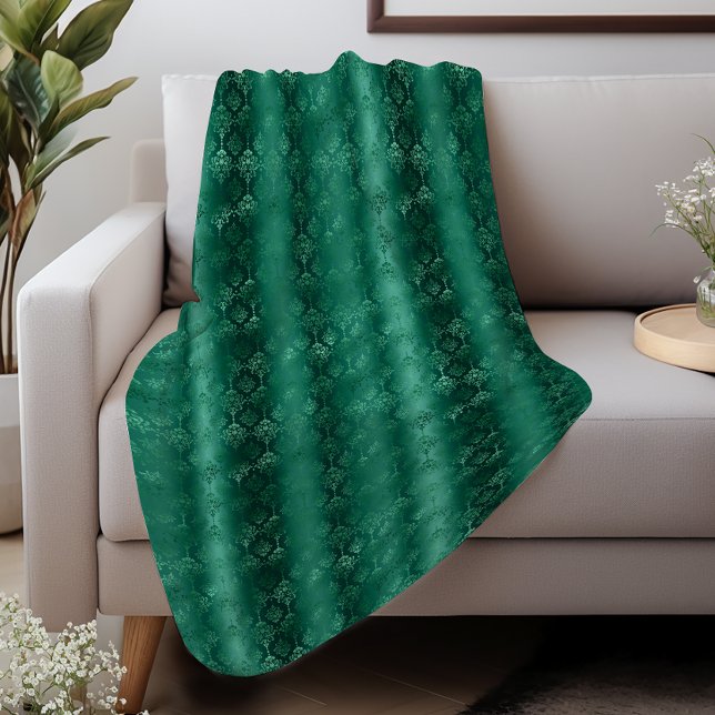 Elegant Emerald Green Damask Pattern Sherpa Blanket (Creator Uploaded)