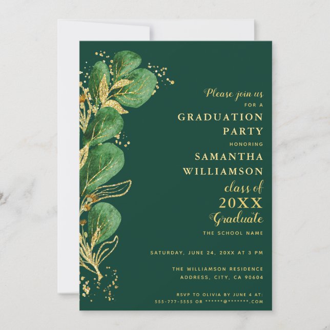 Elegant Emerald Green Eucalyptus 2024 Graduation Invitation (Front)