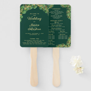 Elegant Emerald Green Eucalyptus Wedding Program Hand Fan
