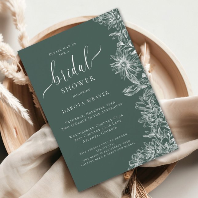 Elegant Emerald Green Floral Bridal Shower  Invitation (Creator Uploaded)