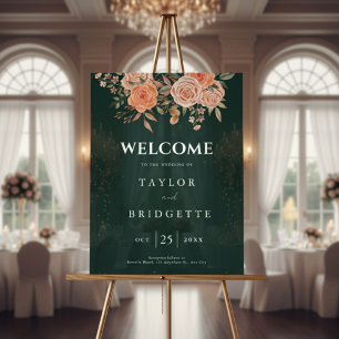 Elegant Emerald Green Floral Fall Wedding Welcome Acrylic Sign