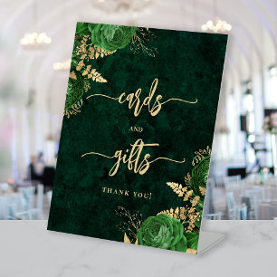 Elegant Emerald Green Floral Wedding Cards Gifts Pedestal Sign