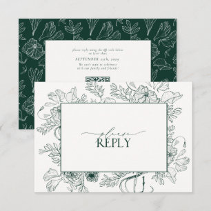 Elegant Emerald Green Floral Wedding QR Code RSVP Card