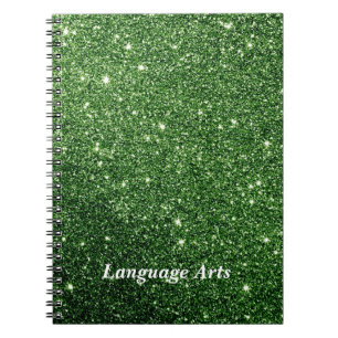 Elegant Emerald Green Glitter Customised School Notebook
