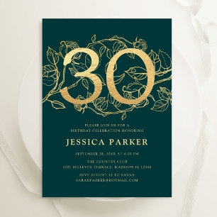Elegant Emerald Green Gold 30th Birthday Invitation