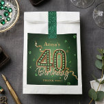 Elegant Emerald Green Gold 40th Birthday Gemstone Favour Bags<br><div class="desc">Celebrate a milestone in style with this sophisticated favor tag featuring a deep emerald green backdrop accented by a glamorous 3D gold number "40" encrusted with sparkling green gemstones. The design is beautifully framed by flowing gold ribbons and shimmering emerald confetti, creating a rich, opulent atmosphere for a landmark celebration....</div>