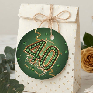 Elegant Emerald Green Gold 40th Birthday Luxury Favour Tags