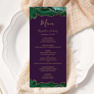 Elegant Emerald Green Gold Agate Purple Wedding Menu