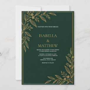 Elegant Emerald Green Gold Botanical Wedding Invit Invitation