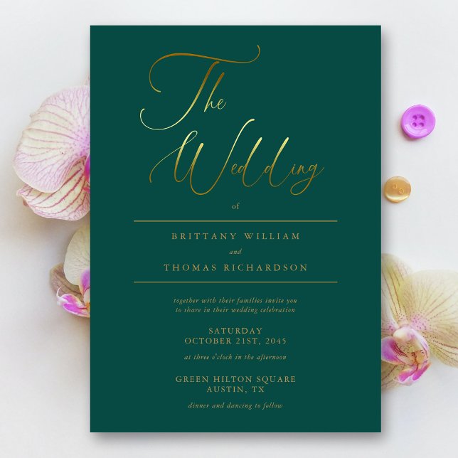 Elegant Emerald Green & Gold Calligraphy Wedding Invitation (Elegant Emerald Green & Gold Calligraphy Wedding Invitation)