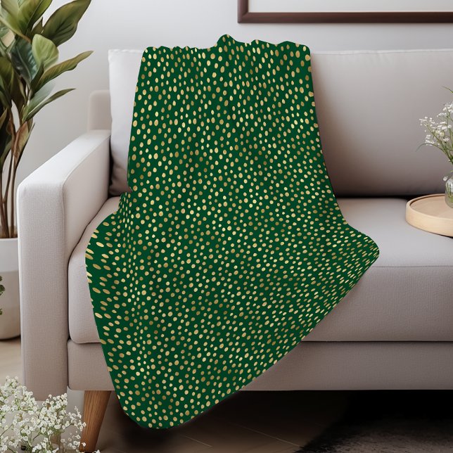 Elegant Emerald Green Gold Dots Pattern Sherpa Blanket (Creator Uploaded)