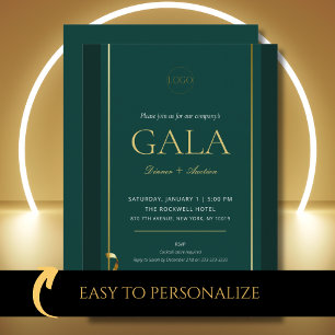 Elegant Emerald Green Gold Gala Fundraising Event Invitation